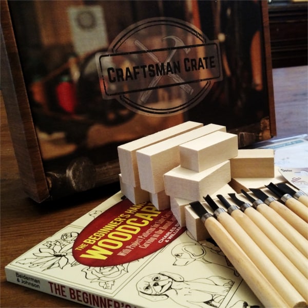 Craftsman Crate Wood-Carving 600x600 Wood-carving subscription box with book, tools, and wood